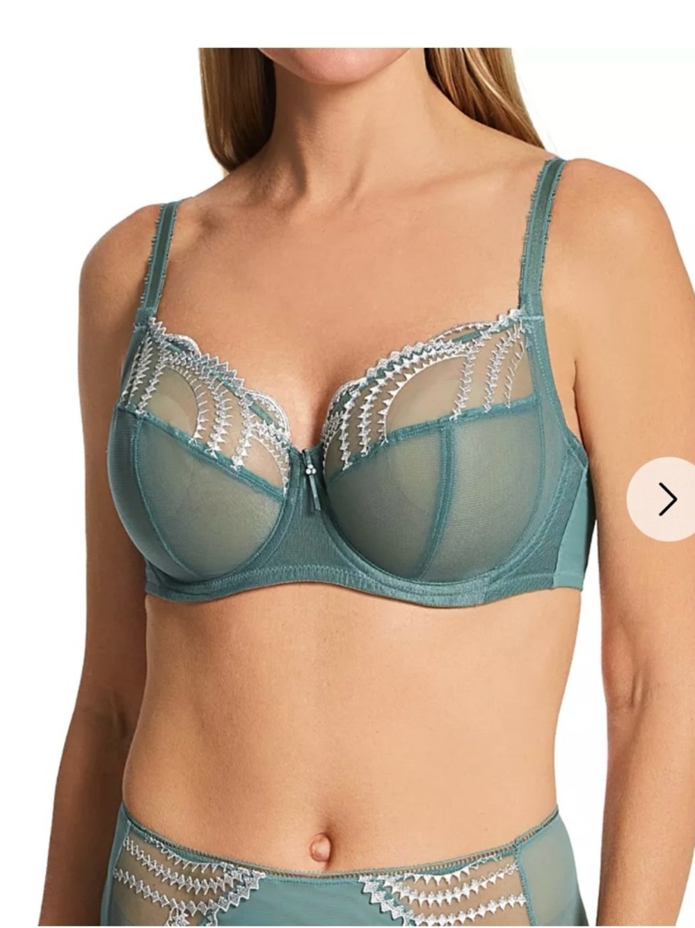 NWT Wacoal Evocative Edge Full Figure Teal Lace Sheer Underwire Bra Embroidery